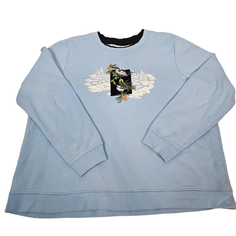 Breckenridge Baby Blue Winter Sparrow Crew Neck Sweatshirt Size XL Women's K48
